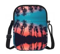 Palm Tree Sunset Printed Zipper Crossbody Bag - Small Shoulder Bag with Adjustable Strap - Portable Travel Work Gift Bag for Women Men