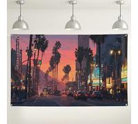 Palm Tree Sunset Wall Backdrop, Tropical Urban Photography Background, Colorful Party Decorations for Events, Summer Beach Theme, Perfect for Birthdays and Celebrations 71x43 Inch