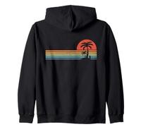 Palm Tree Surfboard Retro Tropical Beach Island Stripes Surf Zip Hoodie