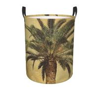 Palm Tree Tropical Collapsible Oxford Fabric Laundry Hamper, Waterproof With Handles - Foldable Storage Basket For Bedroom, Bathroom, Kitchen, Nursery, Car & Toys