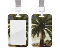 Palm Tree Tropical ID Badge Holder with Lanyard Vertical ID Card Holder with Clear Window Sliding Card Case Protector Pouch for Nurse Officer Teacher Name Credit Cards Holder