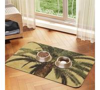 Palm Tree Tropical Patterned Pet Feeding Mat with Water-Absorbing PU Top & Rubber Base - Anti-Slip Dog Cat Food Mat for Cats, Dogs & Pets, 30x45cm
