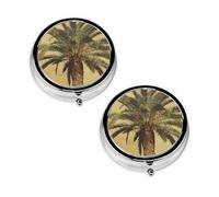 Palm Tree Tropical Print Pill Box 3 Compartment Medicine Pill Case,Portable for Pocket Or Purse Pill Organizer Decorative Metal Medicine Vitamin Organizer Unique Gift