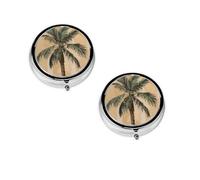 Palm Tree Tropical -Print Portable Round Pill Box - Stylish Round Pill Organizer for Travel Compartments Gift for Medication Management