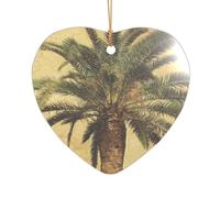 Palm Tree Tropical Printed Heart Shape Xmas Ornaments 1PCS, Christmas Acrylic Pendant Hanging for Xmas Tree Home Indoor Outdoor Decor 1