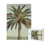 Palm Tree Tropical Printed Jigsaw Puzzle with Storage Box, Wooden Puzzle for Adults and Kids, 300 Pieces Family Fun Decorative Game
