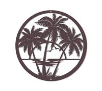 Palm Tree Wall Art & Tropical Decor - Metal Palm Tree Decor with Antique Brown Finish | Beach Bathroom & Coastal Outdoor Ready | Round Rust-Resistant Metal Wall Art for Home, Garden, Living Room