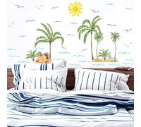 Palm Tree Wall Stickers Large Tropical Coconut Tree Wall Decals Watercolor Sun Seagull Wall Stickers Sea Waves Wall Decals Summer Beach Wall Stickers for Bedroom Living Room Decor