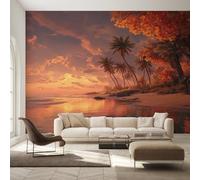 Palm Tree Wallpaper, Seasid Sunset Hawaiian Tropical Wall Mural, Wallpaper for Living Room Bedroom, Home Decor, Photo Wall Paper, 390 x 260 cm B-&26