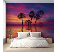 Palm Tree Wallpaper, Tropical Sea Ocean Sunset Wall Mural, Wallpaper for Living Room Bedroom, Home Decor, Photo Wall Paper, 400 x 280 cm EC&LC