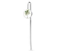 Palm Tree with Pastel Green Leaves Stainless Steel Metal Book Mark Marker, Bookmarks Page Holder with Crystal Glass for School Reader Office Supplies