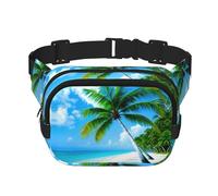 Palm Trees and Blue Sea Print Square Waist Purse Double Layer Fanny BagTrendy Travel Waist Bag for Men and Women, Black, One Size