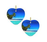 Palm Trees And Clear Sea Christmas Tree Ceramic Hanging Bauble Personalised Xmas Baubles Cute Christmas Ornaments Gifts For Kids Family Friends