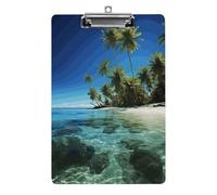 Palm Trees and Clear Sea Clipboard, A4 Acrylic Clipboard with Hanging Hole, Ultra-Light Clip Board - Holds 100 Sheets, Shatterproof Document Holder for Office, 12.5" X 8.5"
