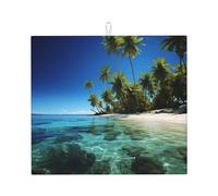 Palm Trees and Clear Sea Dish Drying Mat for Kitchen Counter, Absorbent Microfiber Drainer Mats, Non-slip Kitchen Draining Mat for Coffee Machine Dish Rack Pad 18"x16" Dish Drainer Pad