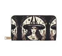 Palm Trees And Clear Sea Print Print Women'S Wallet Long Coin Purse In Faux Leather With Zipper, Magic Witch Witchcraft Bohemian, One Size