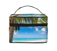 Palm Trees and Clear Sea -Print Waterproof Cosmetic Bag for Travel & Gym - Large Makeup Organizer Compartments, Premium Twill Fabric, Leak-Proof Design