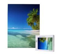 Palm Trees and Clear Sea Printed Jigsaw Puzzle with Storage Box, Wooden Puzzle for Adults and Kids, 500 Pieces Family Fun Decorative Game, 38x52 CM
