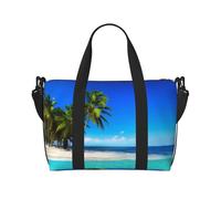 Palm Trees and Clear Sea Printed Travel Duffel Bag for Women Men - Weekend Overnight Bags with Adjustable Shoulder Strap and Handle