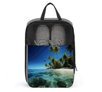 Palm Trees And Clear Sea Shoe Bag Waterproof & Breathable Shoe Pouch for Travel, Portable Carry Case for Sports Sneakers, Gym, Vacation