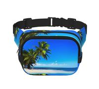 Palm Trees and Clear Sea Unisex Adjustable Waist Square Double Layer Waist Pack for Outdoor Activities Travelling Running Hiking
