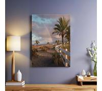 Palm trees and fence Canvas Wall Art 30 x 20 cm Beach Poster Modern Print Painting Framed Picture for Living Room Bedroom Decoration