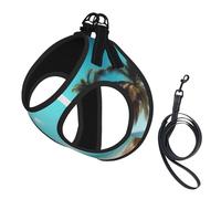 Palm Trees and Sea Print Soft Mesh Dog Harness and Leash Set Pet Puppy Cat Comfort Padded Vest No Pull Harnesses