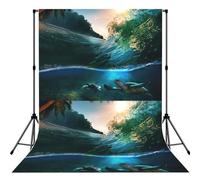 Palm Trees And Sea Turtles Diving Underwater 5x7ft Photography Backdrop, Anti-Wrinkle Photo Background With Rod Pocket For Studio, Family Photos & Video Production