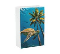 Palm Trees and Sea Turtles Diving Underwater Cigarette Case Portable Novelty Cigarette Packing Box Crush Proof Waterproof Cigarette Box Novelty Gifts for Friend