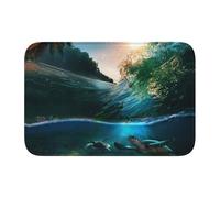 Palm Trees And Sea Turtles Diving Underwater Crystal Velvet Lock Edge Floor Mat 40x60, Non Slip, Easy To Clean, Comfortable Foot Feel