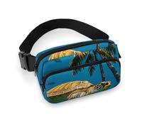 Palm Trees And Sea Turtles Diving Underwater Fanny Pack for Women Men Waist Bag Belt Bag Adjustable Casual Bag for Travel Sports Hiking, white, 7.9x5.1inches
