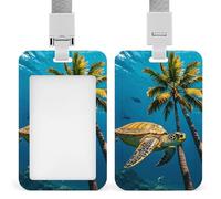 Palm Trees and Sea Turtles Diving Underwater Id Badge Holder,Name Tag Holder with Detachable Lanyard,Waterproof Design Id Card Holder for Office, Workplace