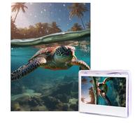 Palm Trees and Sea Turtles Diving Underwater Jigsaw Puzzles 500 Pieces Wooden Puzzle Personalized Photo Puzzle for Adults Picture Puzzles Wedding Jigsaw for Birthday Valentines Day Anniversary