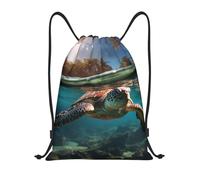 Palm Trees And Sea Turtles Diving Underwater Men Women Drawstring Backpack Lightweight String Backpack Large Drawstring Bag For Travel Holidays Climbing