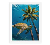 Palm Trees And Sea Turtles Diving Underwater Paint by Numbers Kits for Adults DIY Beginners Paint by Number Kits on Canvas Digital Oil Number Painting, Easy Canvas Art Print Kit for Home Decor Gift 40