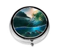 Palm Trees and Sea Turtles Diving Underwater Print Personalised Portable Pillbox with,Mini Pillbox Compact and Convenient Pill Organiser for Storing and Organising Pills