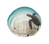 Palm Trees And Sea Turtles Double Layer Waterproof Shower Cap, Extra Large Soft Elastic Band, Reusable Bath Cap For Women Men,Full Print Design