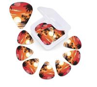 Palm Trees and Sunset Guitar Print 12 Pack Picks with Organizer Storage Box Guitar Accessories Ukulele for Acoustic Guitar Bass Valentine's Day Gift