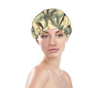 Palm trees and tigers Shower Cap for Women Reusable Bath Cap Upgrade Double Layers Bathing Hat Waterproof Elastic Bath Hair Caps for Women Ladies Spa Salon Hair Bath Hat