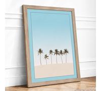 Palm Trees at Daylight Minimalist Framed Wall Art Print A2 (59.4×42cm) Oak, Wall Decor for Living Room, Bedroom, Office & Home, Ready to Hang, Art Gift