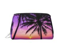 Palm Trees at Sunset Leather Toiletry Organizer Bag, Travel-Friendly Makeup Pouch for Women