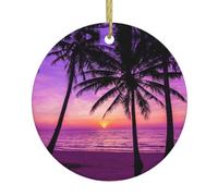 Palm Trees At Sunset Print Christmas Tree Ceramic Hanging Ornaments,Round Ceramic Decorations,For Home, Christmas