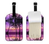 Palm Trees at Sunset Print Leather Luggage Travel Bag Tags Neast Luggage Tag Holder Name Id Labels Set for Men Women, 1 Pack