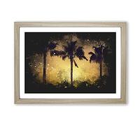 Palm Trees at Sunset Vol.1 Paint Splash Framed Print | A2 Oak Framed Wall Art | Ready to Hang | Modern Floral Picture | Living Room Bedroom Lounge Office