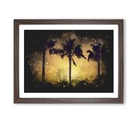 Palm Trees At Sunset Vol.1 Paint Splash Modern Art Framed Print | A2 Walnut Framed Wall Art | Ready to Hang | Modern Floral Picture | Living Room Bedroom Lounge Office