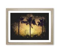 Palm Trees At Sunset Vol.1 Paint Splash Modern Art Framed Print | A3 Oak Framed Wall Art | Ready to Hang | Modern Floral Picture | Living Room Bedroom Lounge Office