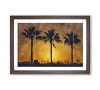 Palm Trees at Sunset Vol.1 Painting Framed Print | A2 Walnut Framed Wall Art | Ready to Hang | Modern Floral Picture | Living Room Bedroom Lounge Office