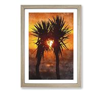 Palm Trees at Sunset Vol.2 Painting Framed Print | A2 Oak Framed Wall Art | Ready to Hang | Modern Floral Picture | Living Room Bedroom Lounge Office