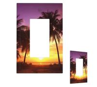 Palm Trees At Sunset Wall Plate Cover Modern Decorative 1 Gang Light Switch Cover Unbreakable Receptacle Outlet Covers For Living Room Bedroom Home Decor 1 Gang