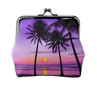 Palm Trees at Sunset Women's Leather Kiss Lock Pouch – Stylish Small Zipper-Free Wallet for Coins, Cards, Makeup & Essentials – Compact & Lightweight Design for Daily Use, Travel & Gifting